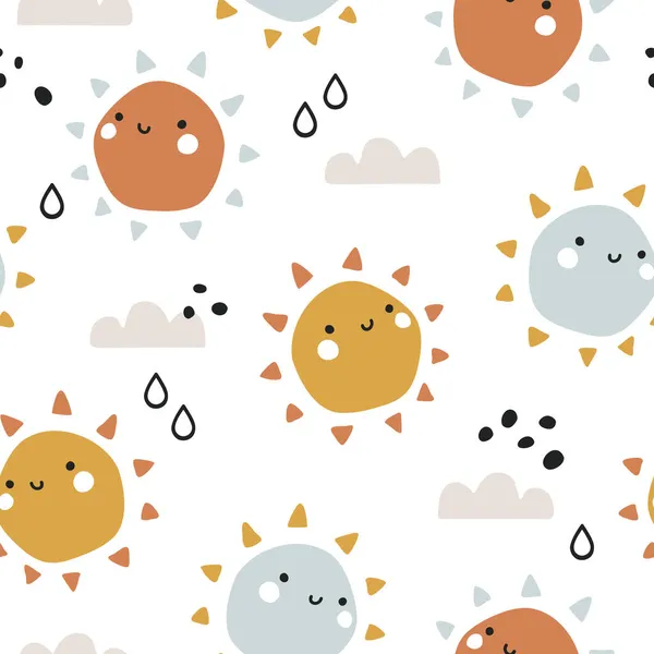 Vector Illustration Seamless Scandinavian Pattern Colorful Suns Kids Fabrics Backdrop — Stock Vector