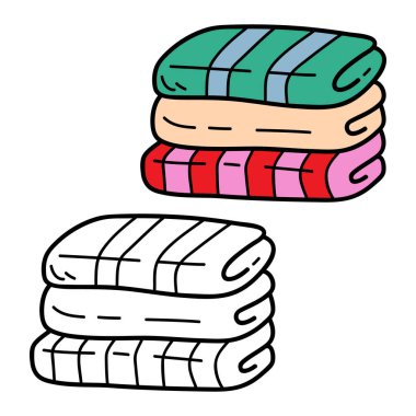 Çocuklar için banyo havluları ve hurda kitaplarının vektör çizim sayfası