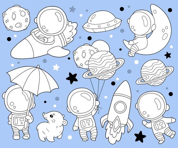 Vector Illustratie Kleurplaat Met Cartoon Astronaut Collectie Voor Kinderen Kleurplaat — Stockvector