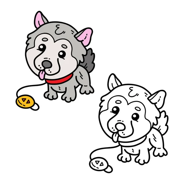 Vector Illustration Coloring Page Doodle Dog Children Scrap Book — Stock Vector