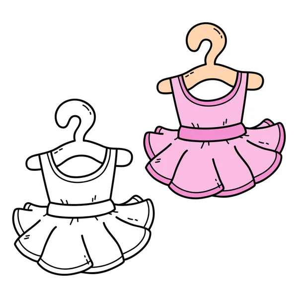 Vector Illustration Coloring Page Doodle Ballet Tutu Children Scrap Book — Stock Vector