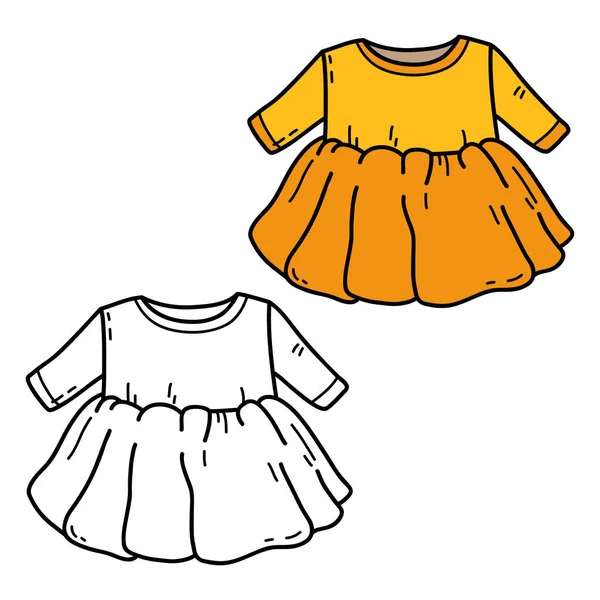 Illustrazione Vettoriale Colorazione Pagina Doodle Girl Dress Bambini Rottami Libro — Vettoriale Stock