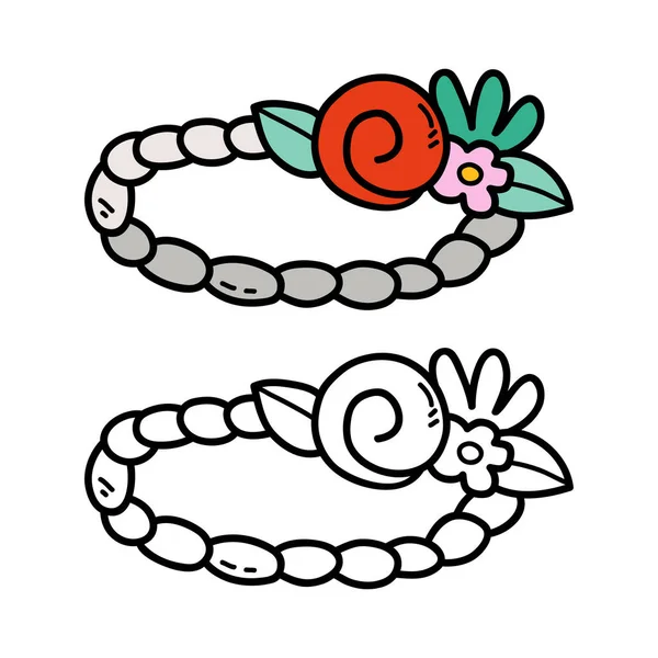 Vector Ilustración Para Colorear Página Doodle Diadema Floral Para Niños — Archivo Imágenes Vectoriales