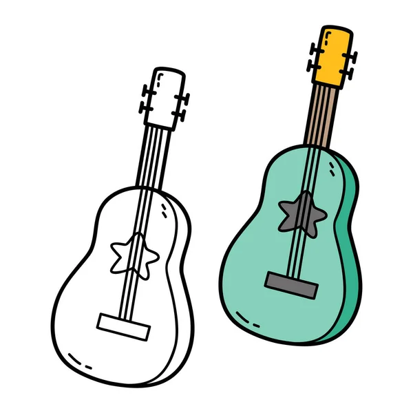 Vector Illustration Coloring Page Doodle Guitar Children Scrap Book — Stock Vector