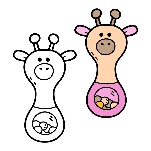 Página Colorir Ilustração Vetorial Rabisco Girafa Chocalho Para Crianças Livro —  Vetores de Stock