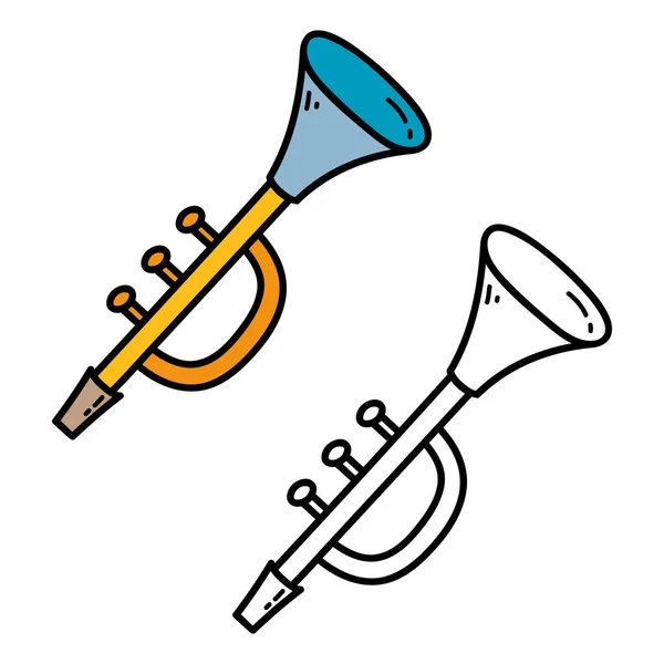 Vector Illustration Coloring Page Doodle Trumpet Children Scrap Book — Stock Vector