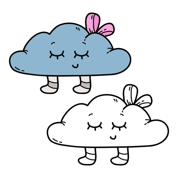 Vector Illustration Coloring Page Doodle Cloud Pillow Children Scrap Book — Stock Vector