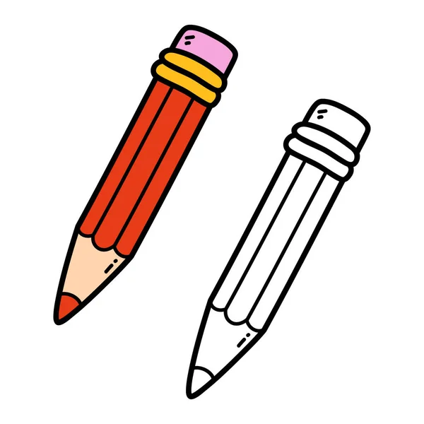 儿童涂鸦铅笔和废书的矢量图解着色页 — 图库矢量图片