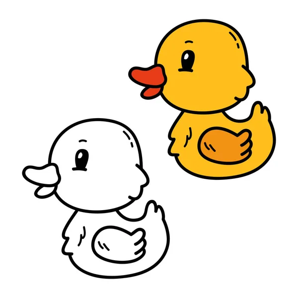 Vector Illustration Coloring Page Doodle Rubber Duck Children Scrap Book — Stock Vector