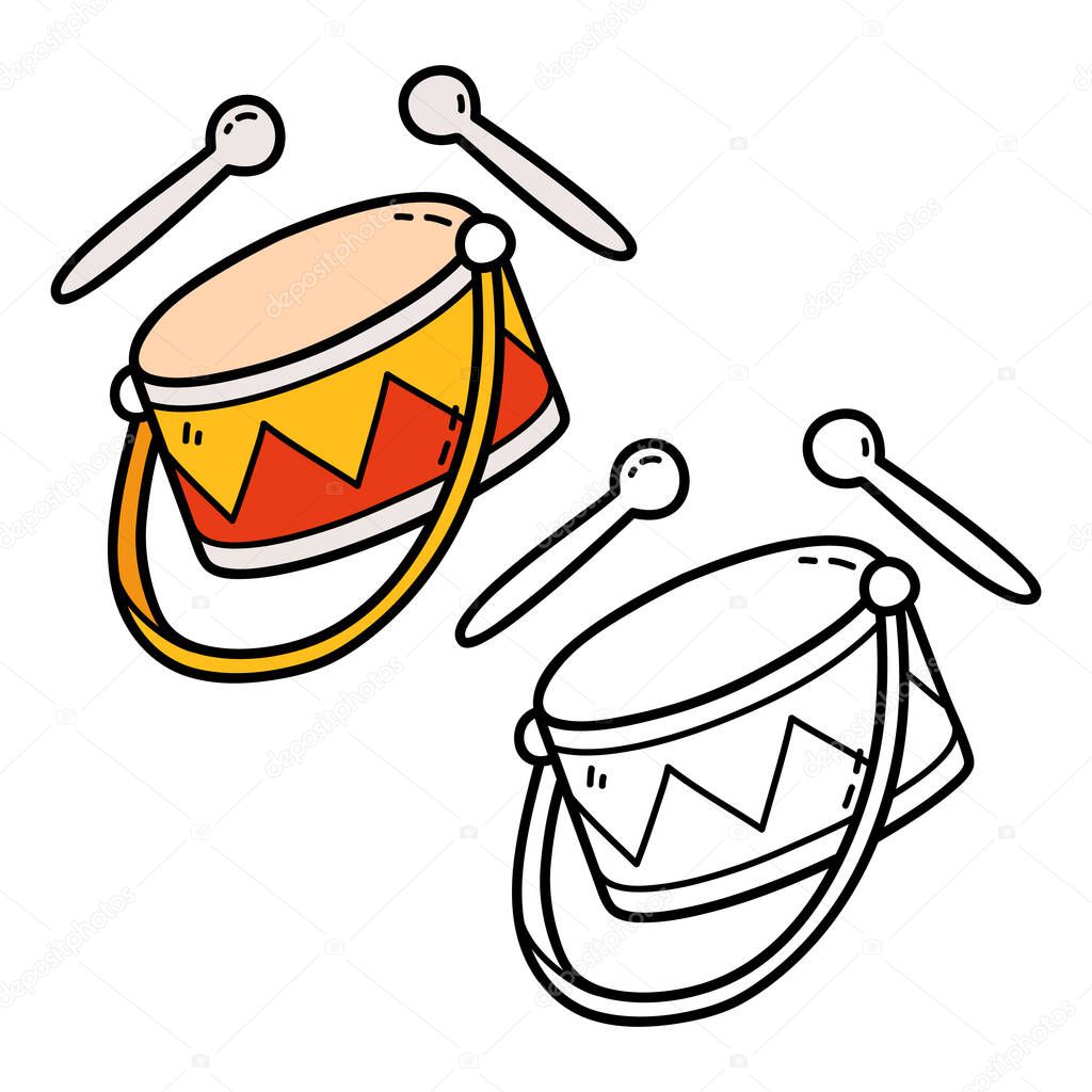 Vector illustration coloring page of doodle drum for children and scrap book