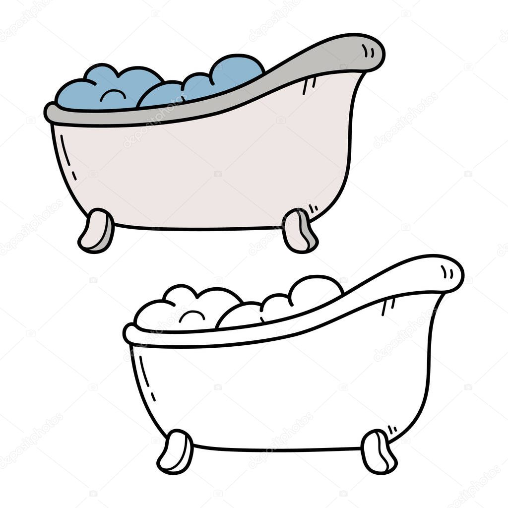 Vector illustration coloring page of doodle bath for children and scrap book
