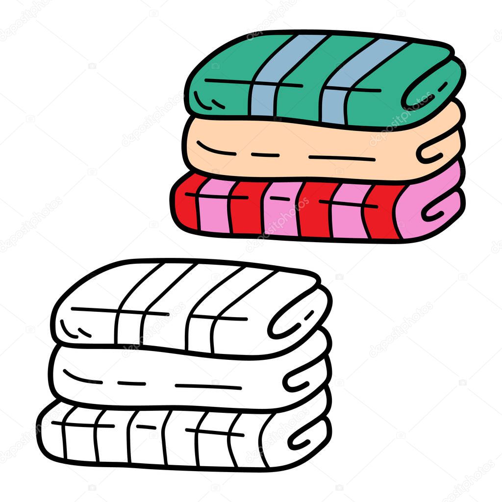 Vector illustration coloring page of doodle bath towels for children and scrap book