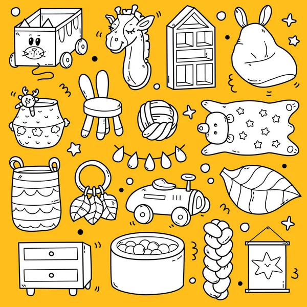 Leuke Vector Collectie Van Outline Baby Doodles Decor Voor Kids — Stockvector