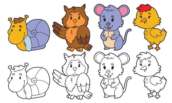 Vector Illustration Set Cartoon Wild Animals Variants Coloring Book — Stock Vector