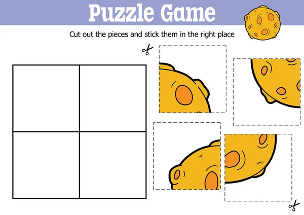 Vektorové Vzdělávací Děti Puzzle Hra Snížit Držet Kousky Kresleným Měsíčním — Stockový vektor