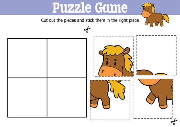 Jeu Puzzle Éducatif Vectoriel Pour Enfants Couper Coller Des Pièces — Image vectorielle