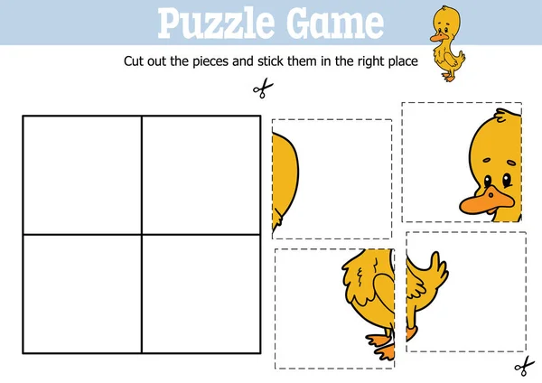Vektorové Vzdělávací Děti Puzzle Hra Snížit Držet Kousky Kreslenou Kachna — Stockový vektor