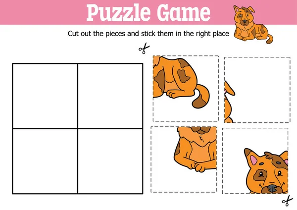 Vector Educatieve Kinderen Puzzel Spel Snijden Plakken Stukken Met Cartoon — Stockvector