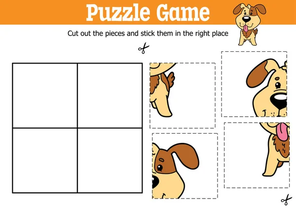 矢量教育儿童拼图游戏 以削减和粘贴与卡通人物的小作品 — 图库矢量图片