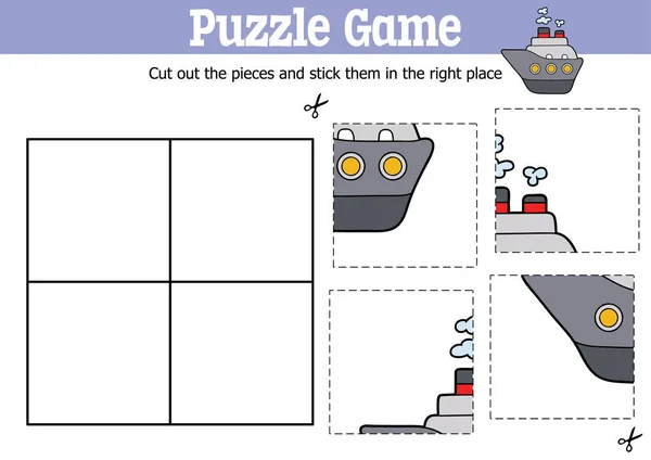 Jeu Puzzle Éducatif Vectoriel Pour Enfants Couper Coller Des Pièces — Image vectorielle