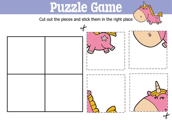 Jeu Puzzle Éducatif Vectoriel Pour Enfants Couper Coller Des Pièces — Image vectorielle