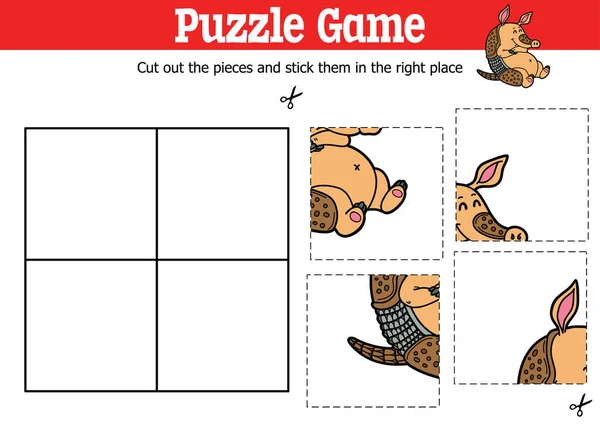 Jeu Puzzle Éducatif Vectoriel Pour Enfants Couper Coller Des Pièces — Image vectorielle