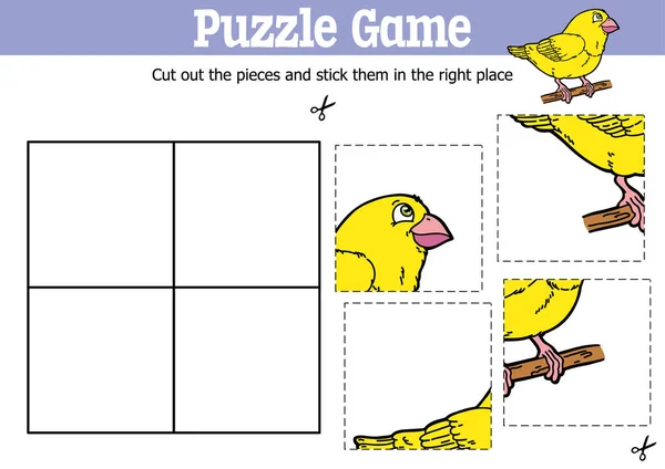 Vektorové Vzdělávací Děti Puzzle Hra Snížit Držet Kousky Kresleným Kanárkem — Stockový vektor