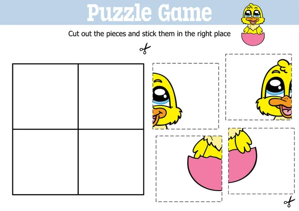 Vektorové Vzdělávací Děti Puzzle Hra Snížit Držet Kousky Kresleným Kachňátko — Stockový vektor