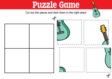 Vector eğitici çocuklar bulmaca oyunu karalama gitarla parçaları kesip yapıştırmak için 