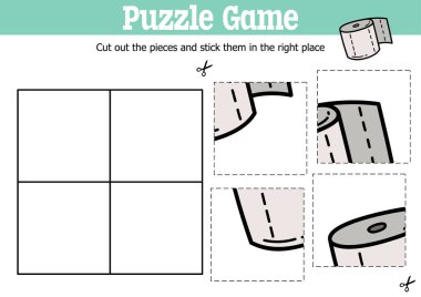 Vektör eğitimli çocuklar tuvalet kağıdıyla parçaları kesip yapıştırmak için yapboz oyunu