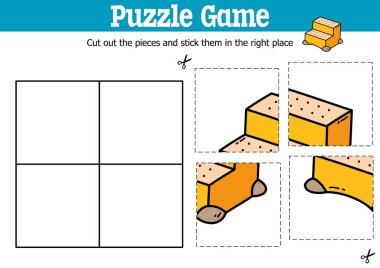 Karalama tezgahıyla parçaları kesip yapıştırmak için vektör eğitimli çocuklar bulmaca oyunu