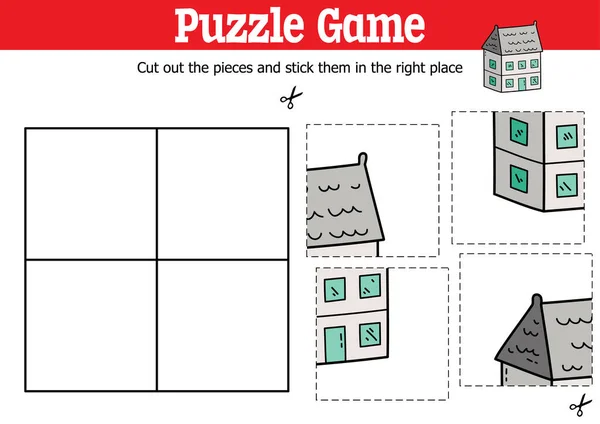 Jeu Puzzle Éducatif Vectoriel Pour Enfants Couper Coller Des Pièces — Image vectorielle