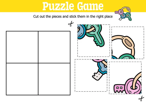 Jeu Puzzle Éducatif Vectoriel Pour Enfants Couper Coller Des Pièces — Image vectorielle