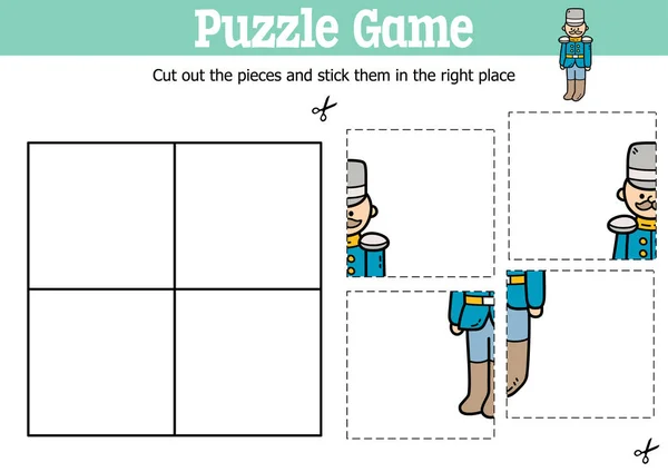 Vector Educatieve Kinderen Puzzel Spel Stukken Snijden Plakken Met Doodle — Stockvector