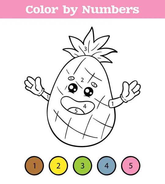 Divertido Para Colorear Por Números Vector Juego Educativo Con Piña — Vector de stock