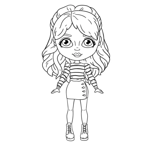 Vettoriale Disegno Colorare Con Cute Doll Girl — Vettoriale Stock