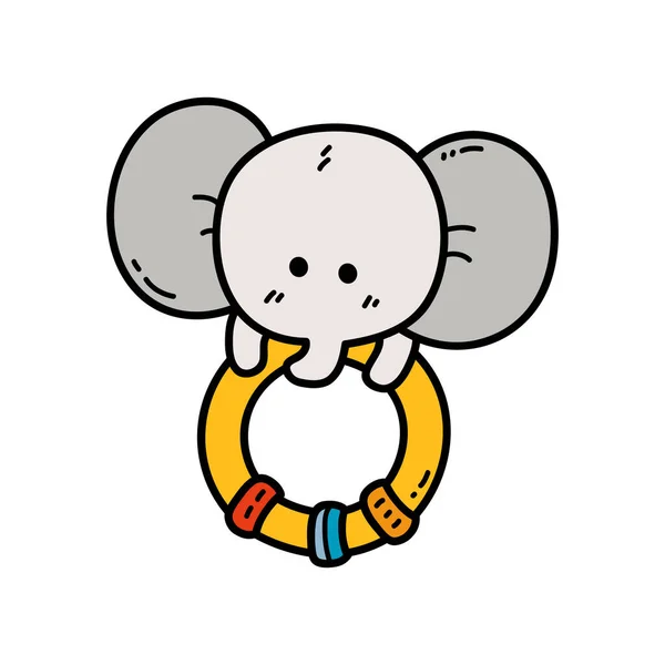 Vector Icon Illustration Doodle Baby Nursery Rattle Elephant — Stock Vector