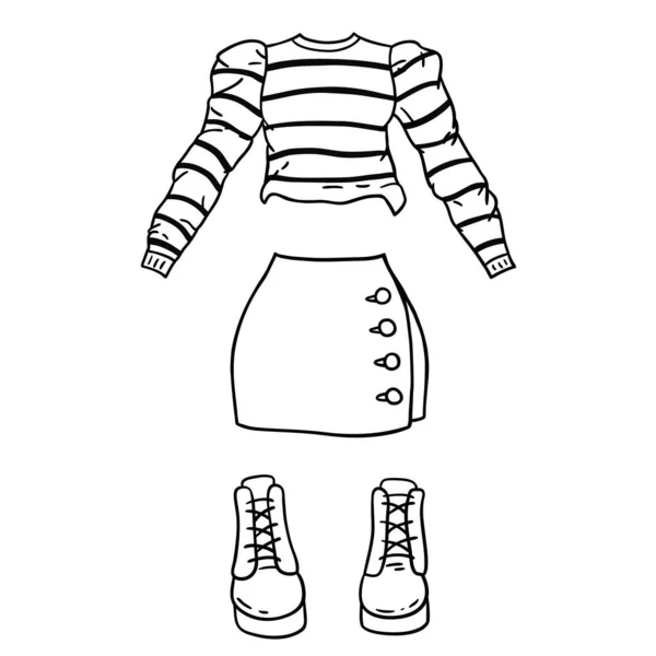 Vector Illustration Outline Cartoon Clothes Children Coloring Scrap Book — Stock Vector