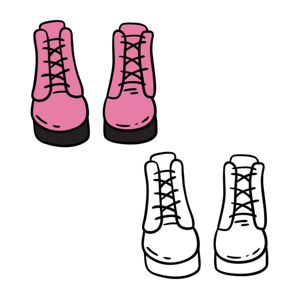 Página Colorir Ilustração Vetorial Sapatos Doodle Com Exemplo Para Crianças — Vetor de Stock