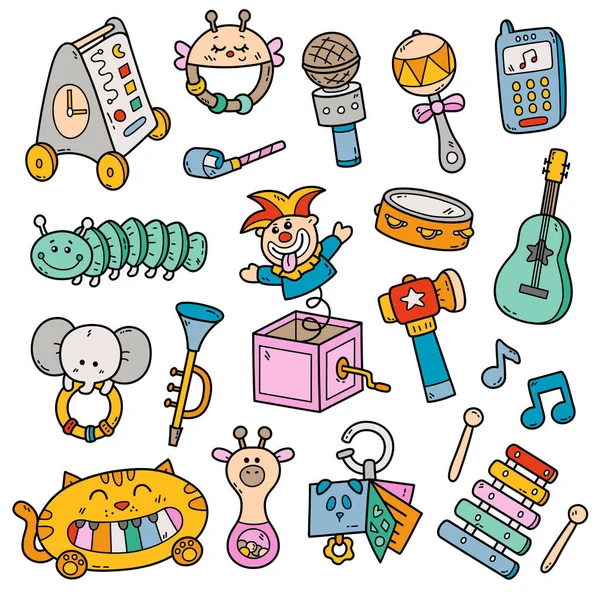 Мила Векторна Колекція Барвистих Дитячих Музичних Іграшок Каракулів — стоковий вектор