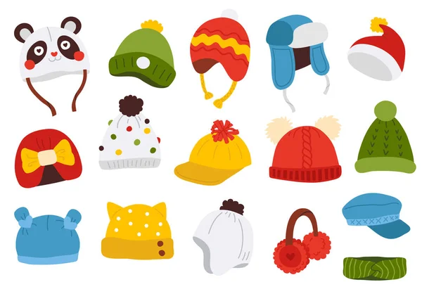 Linda Colección Vectores Coloridos Sombreros Invierno Bebé — Archivo Imágenes Vectoriales