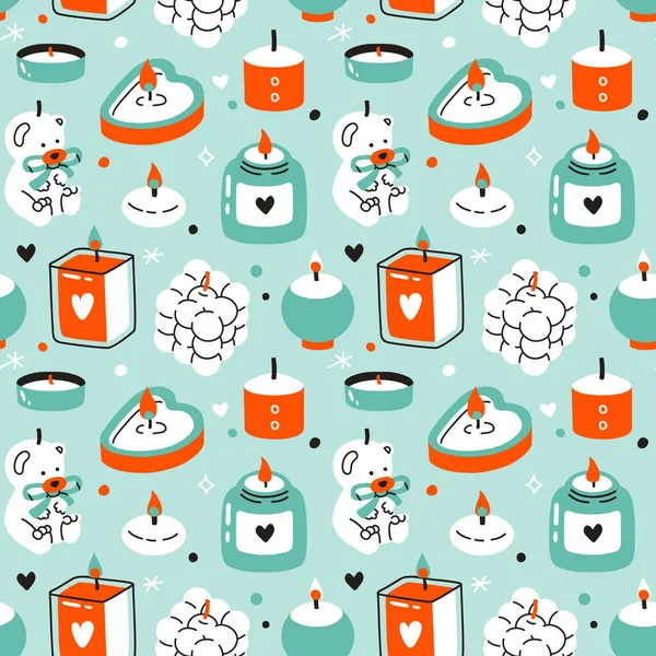 Vector Seamless Background Patterns Scandinavian Style Cute Winter Candles Elements — Stock Vector