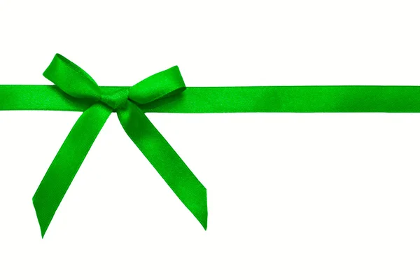 Green satin bow on a satin ribbon. Ready for your text or logo. — Stock Photo, Image