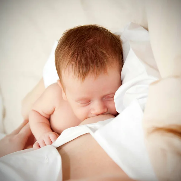 Mãe amamentando bebê pequeno recém-nascido . — Fotografia de Stock