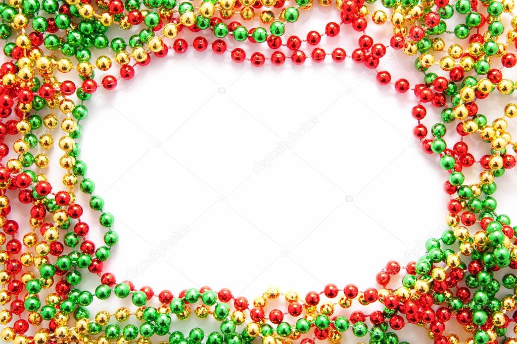 The frame of the red, green and gold Christmas beads. Ready for your text or logo, postcard