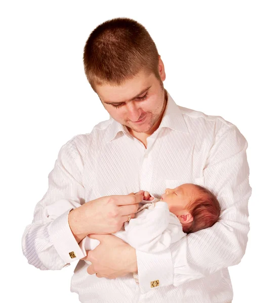 Vater und Neugeborenes. Papa wiegt Baby. — Stockfoto