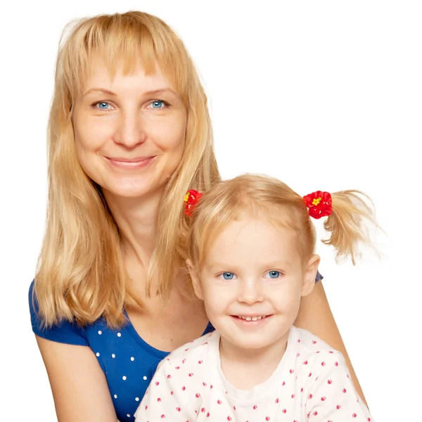 Счастливые блондинки мать и дочь лица — стоковое фото