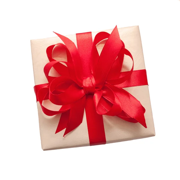 Kırmızı fiyonklu hediye kutusu — Stok fotoğraf