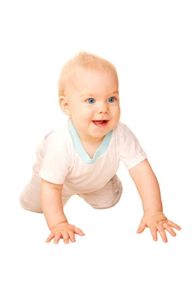 Laughing baby crawling away. — Stock Photo, Image