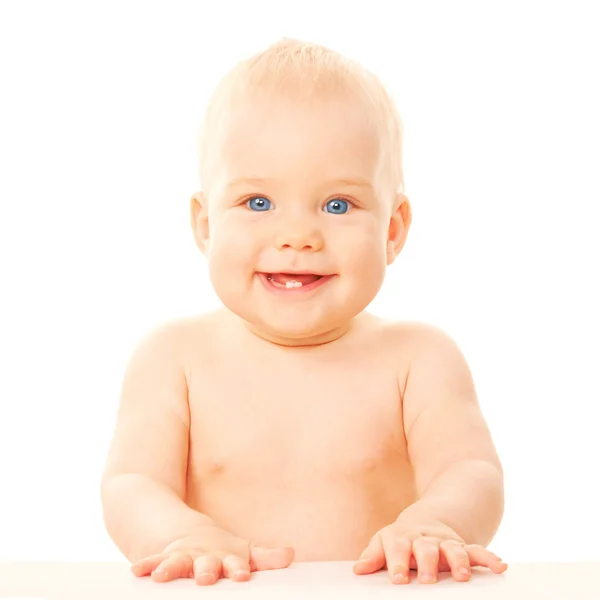 Bebé sonriente con dos dientes . —  Fotos de Stock
